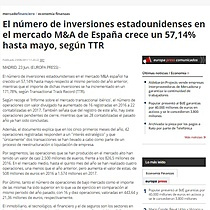 El nmero de inversiones estadounidenses en el mercado M&A de Espaa crece un 57,14% hasta mayo, segn TTR